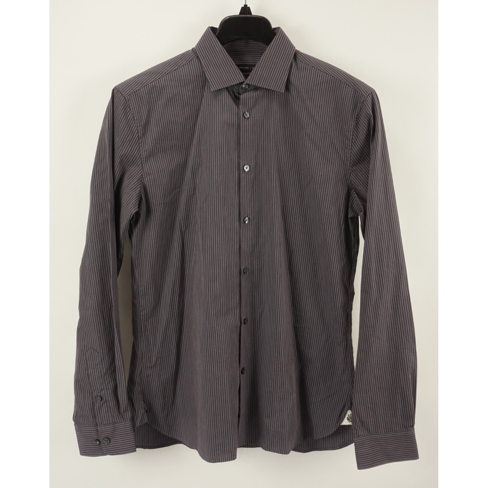 John Varvatos Mens 15.5 34/35 Slim Blue Red Striped Light Cotton Button Up Shirt